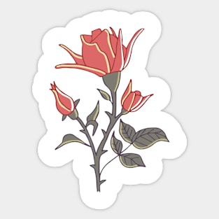 red rose with matte grayish green leaves Sticker